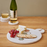 Elegant White Marble Cheese Board with Geometric Inlay  Luxury Serveware